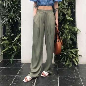 

Korean fashion high waist satin wide leg pants 2019 summer new Joker straight pants pants pants casual pants women