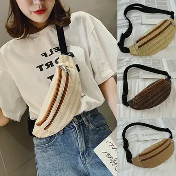 

Women Straw Woven Beach Waist Bag Summer Girls Fanny Pack Chest Bags Hip Purse Chest Shoulder Purse Pouch Beach Summer