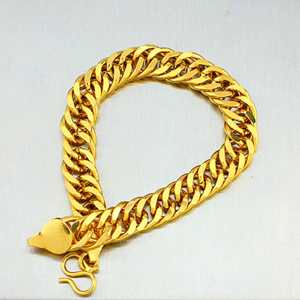 

Mens Bracelet Solid Yellow Gold Filled Double Curb Bracelet Miami Chain