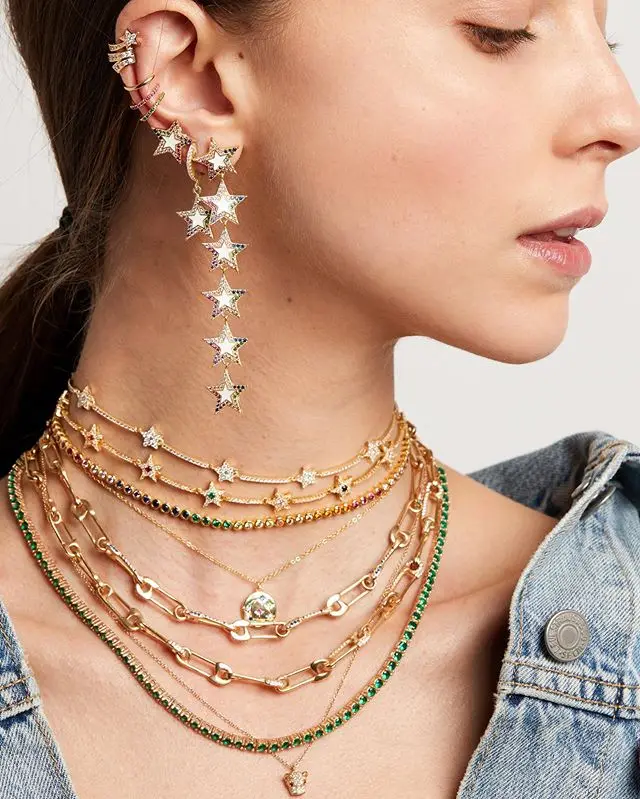

2019 summer new necklace pin shape charm jewelry Gold color micro pave tiny cz safety pin link chain choker necklace for wedding