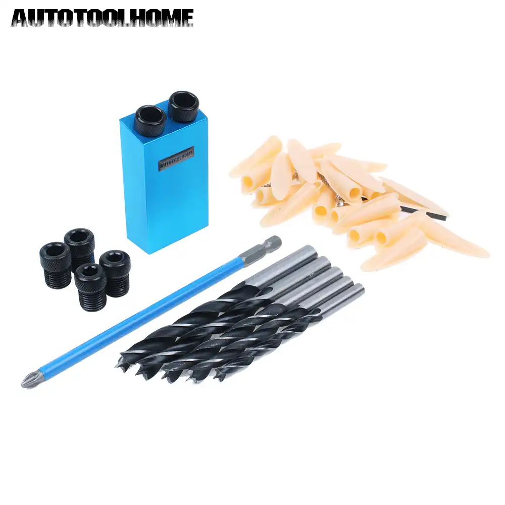 AUTOTOOLHOME Pocket Hole Jig Kit 6//8//10mm Step Drill Guide Sleeve Pilot Angle 15 Degree Holes Wood Joinery Woodworking Joint Dowel Jig Tool
