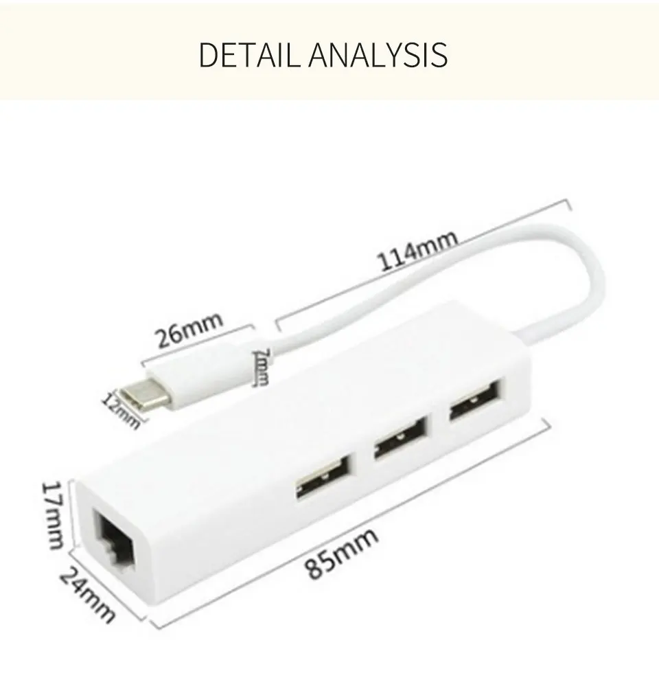 Type C To USB 2.0 HUB 3 Ports USB 101001000 Network Card Rj45 Lan Adapter Gigabit Ethernet High Speed Data For MacBook (7)