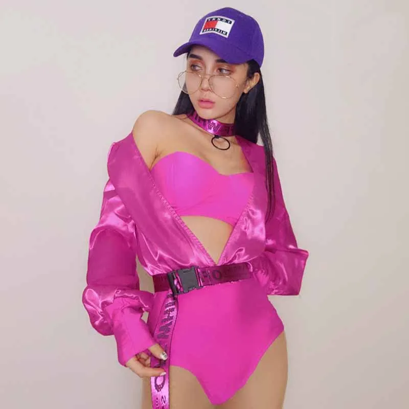 Розовый красный Ds костюм Go-Go бар женский певец свинцовый танец сексуальный джаз танец с длинным рукавом сиамский DQ11280