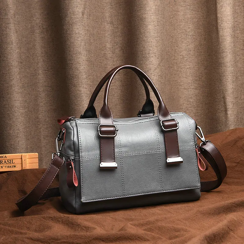 

LIRENNIAO Women Cowhide Leather Bag Vintage Messenger Bags Shoulder Handbag Women Top-Handle Thread Fashion Totes