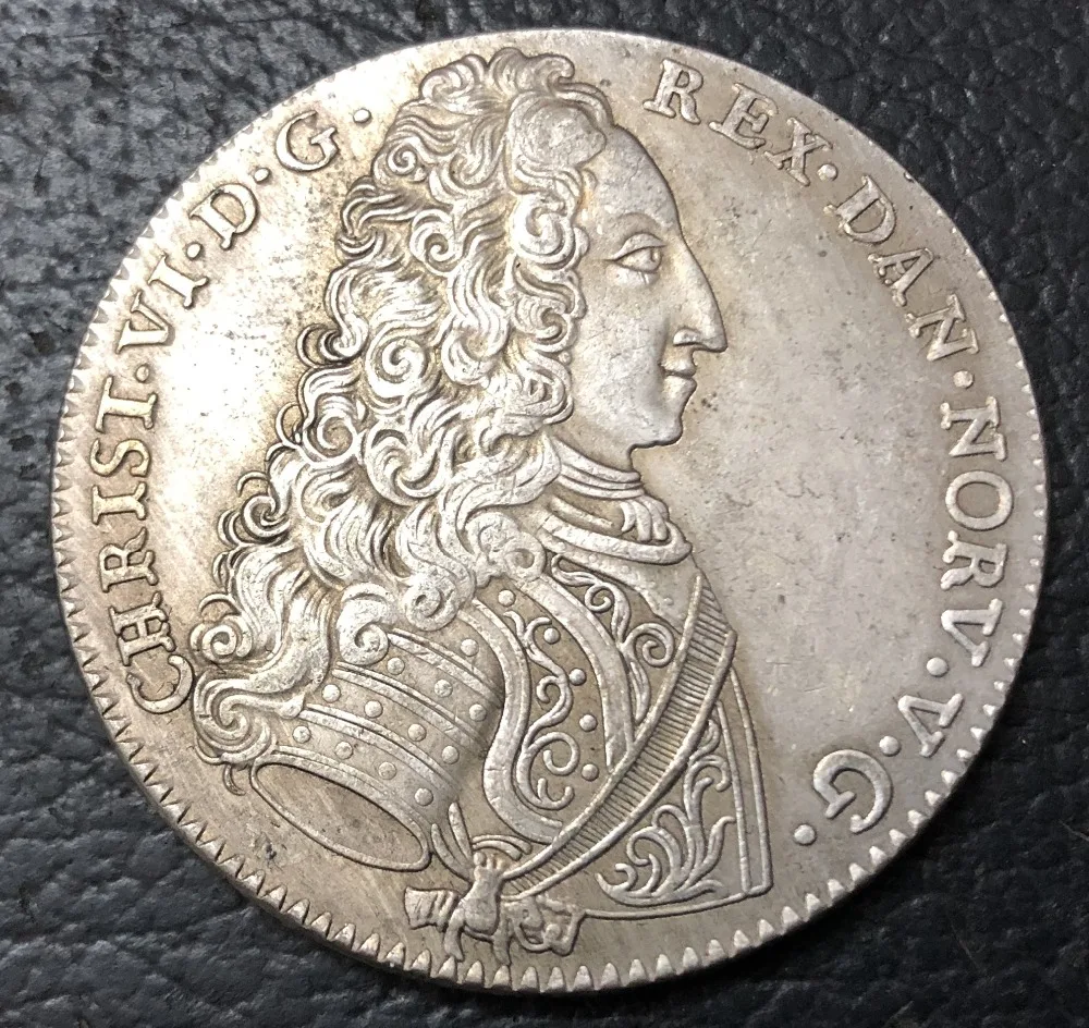 Серебряная копировальная монета 1733 Дания 6 Марк Кристиан VI (Королевский визит в