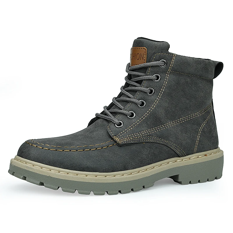 YEINSHAARS/мужские ботинки; очень теплые зимние кожаные ботинки высокого качества; нескользящие ботинки для отдыха в стиле ретро; мужские Шнурованные кроссовки; повседневная обувь - Цвет: Gray