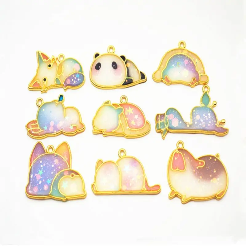 

5 Pcs/Set Metal Frame UV Epoxy Resin Glue DIY Jewelry Making Pendant Necklace Tools Materials Charm Findings Cute Animal