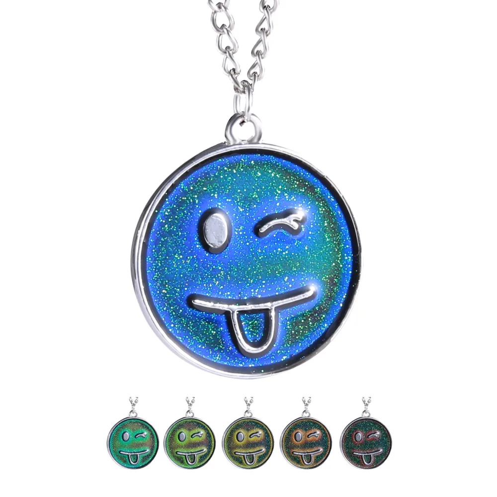 Color Mood Changing Necklace Naughty Face Necklace Pendant Heart