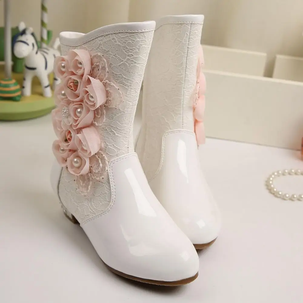 

WENDYWU Girls winter new floral Princess boots snow flower boots warm shoes brand children's wholesale manufacturers