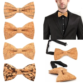 

Cork Wood Bowties Men's Novelty Striped Geometric Pattern Wooden Bow Ties For Men Wedding Accessories