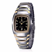 BINLUN His and Hers Gifts 18k Gold Plated Tungsten Rectangle Couple Watches for Men and Women with Date Engagement Wedding Pairs