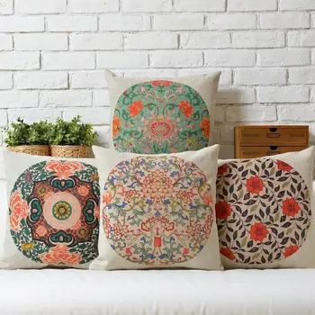 

Chinese National Wind Flowers Linen pillow cushion Square Pillowcases Home Decor sofa cushions