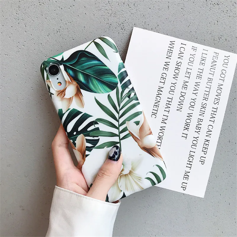 Art Flowers Leaf Phone Case For iPhone XS Max XR X Fashion IMD Soft Retro Floral Leaves Case For iPhone 7 8 6 6S Plus Back Cover