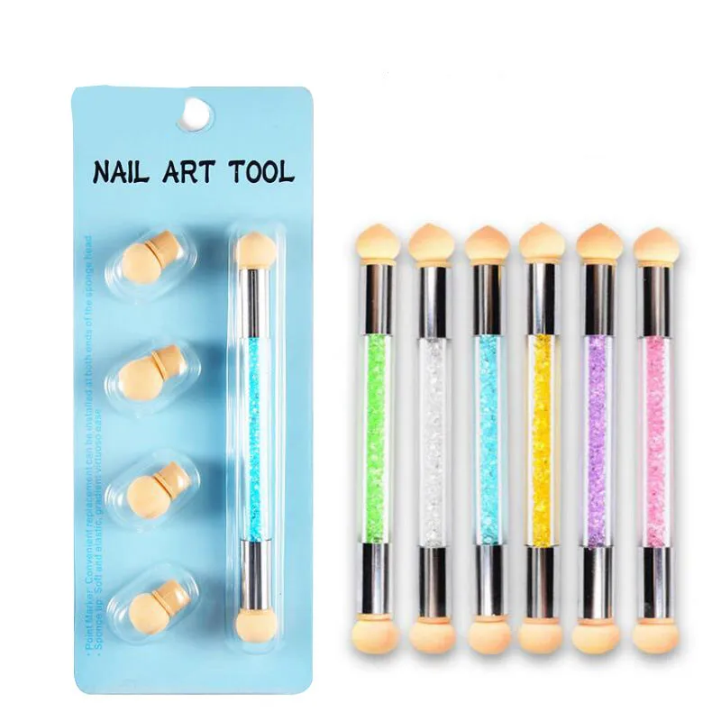 

1 Set Double End Nail Art Gel Polish Color Gradient Brush + 4 Sponge Head Transfer Stamping Blooming Pen Manicure Tools CO1033