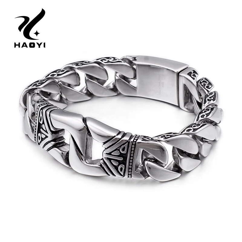 225*18 мм Серебряный браслет из нержавеющей стали для бокса мужские хип-хоп Рок кубинские браслеты на цепочке мужские ювелирные изделия