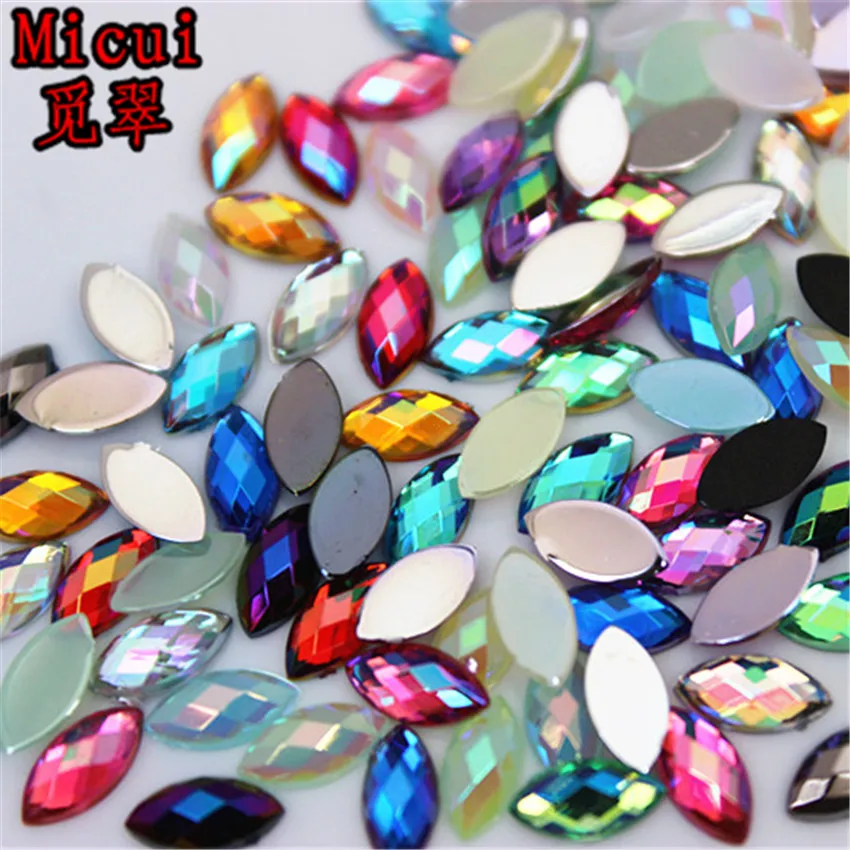 

Micui 200pcs 4*8mm Mix Color Horse eye Rhinestones Flat Back Acrylic Gems Crystal Stones Non Sewing Beads for DIY Clothes MC730