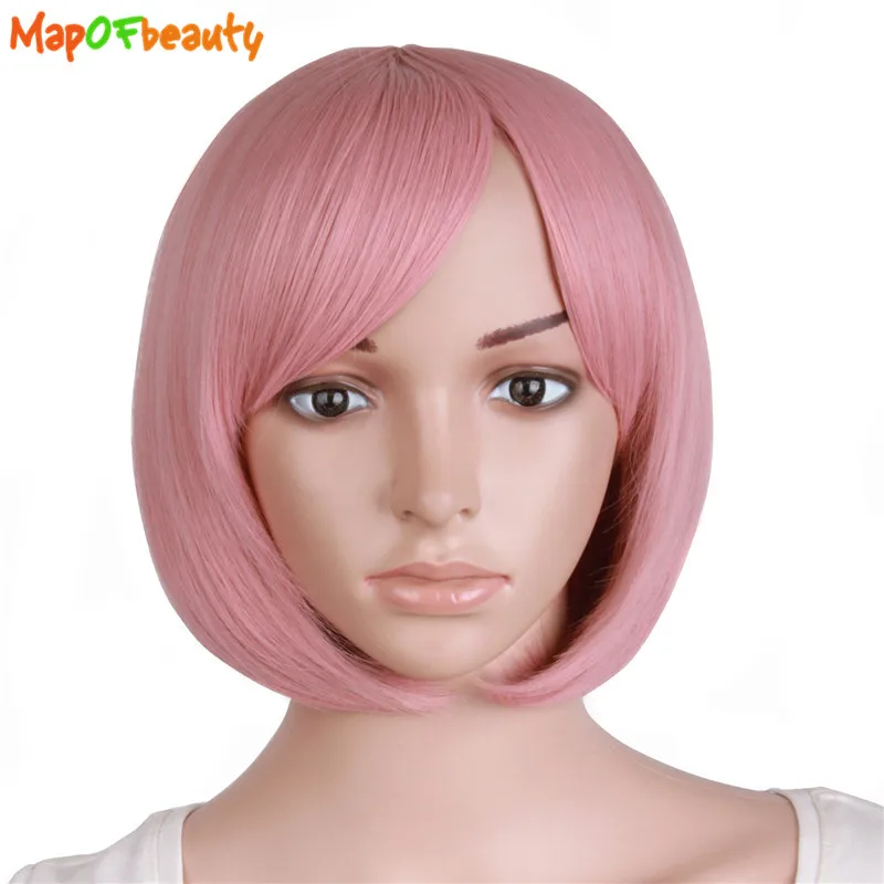 MapofBeauty прямой парик Боб с челкой короткие парики для женщин синий фиолетовый