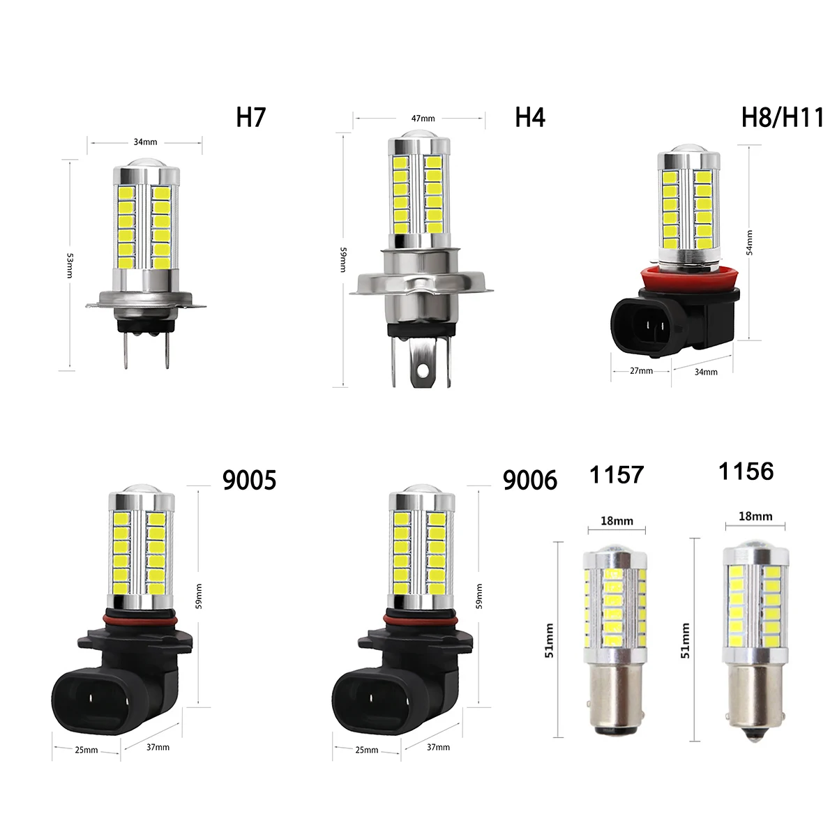 Автомобильный H8 H11 светодиодный 9005 hb3 9006 hb4 h4 h7 1156 1157 33SMD противотуманные лампы дневного света светильник лампы поворот Парковка лампы 12V 6000k белый