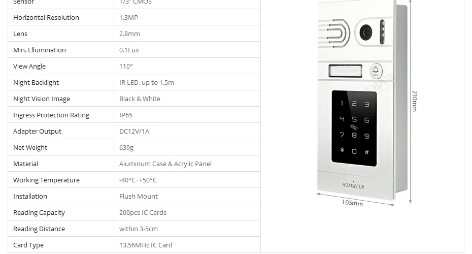 HOMSECUR 4 провода AHD Hands-free видео домофон системы с записью и снимком BC071HD-S+ BM114HD-S