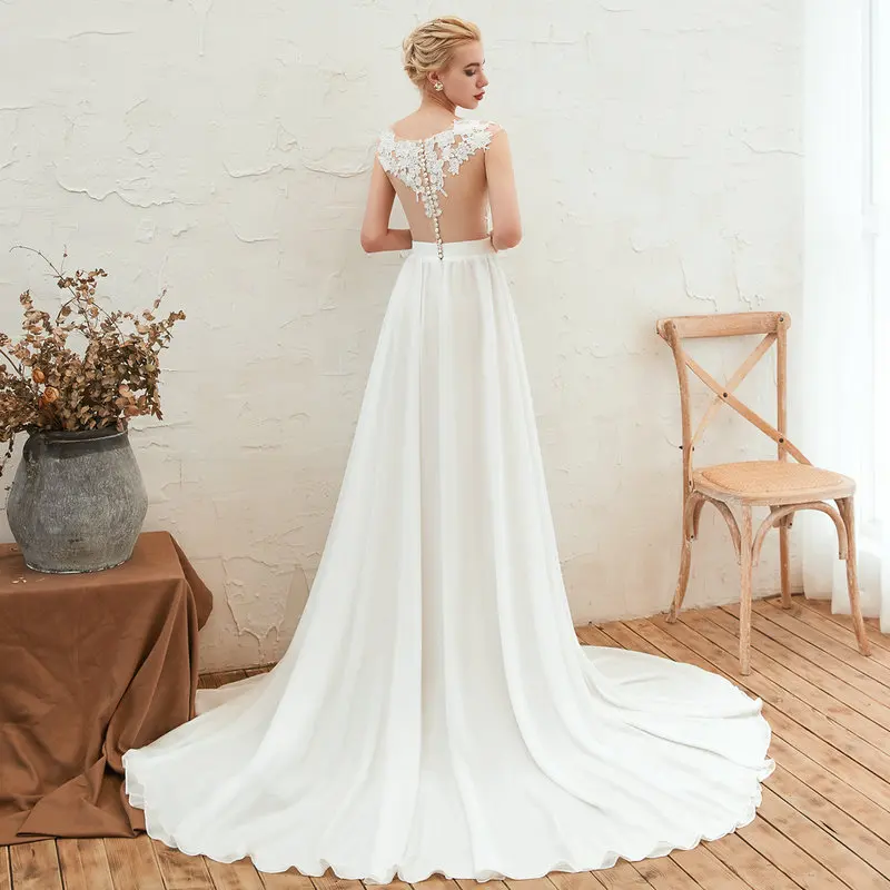 LAMYA высококачественные аппликации A Line свадебное платье белое спереди Сплит свадебное платье корт поезд Conffion vestidos de noiva