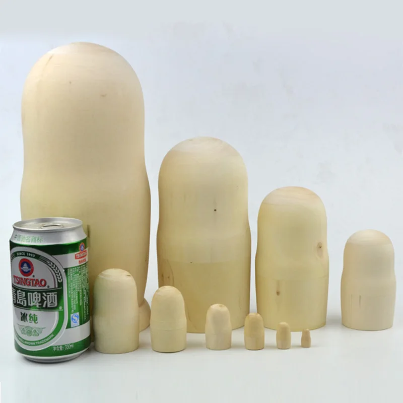

10pcs/set DIY Hand-paint Unpainted Wooden Unpainted Blank Embryos Russian Dolls Matryoshka Kids Art Gift Sets @ZJF