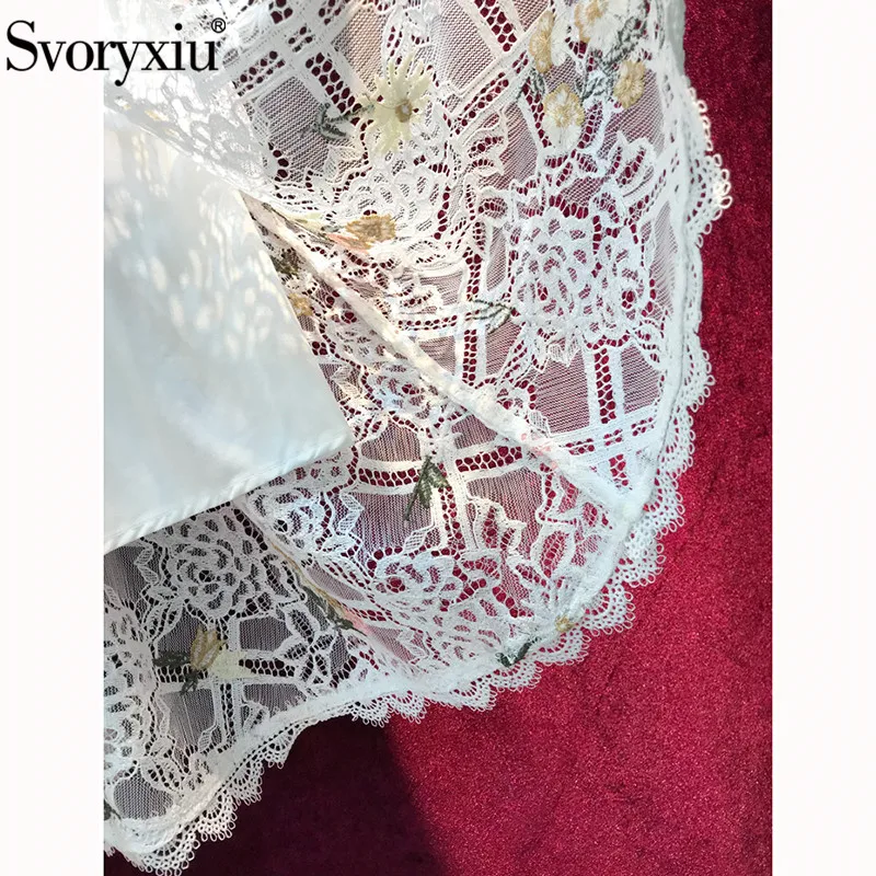 Женское кружевное платье Svoryxiu белое ажурное вечернее с цветочной вышивкой на