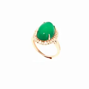 

SHILOVEM 925 silver natural green chalcedony Rings classic wholesale open Fine Christmas gift party new yhj101488agys