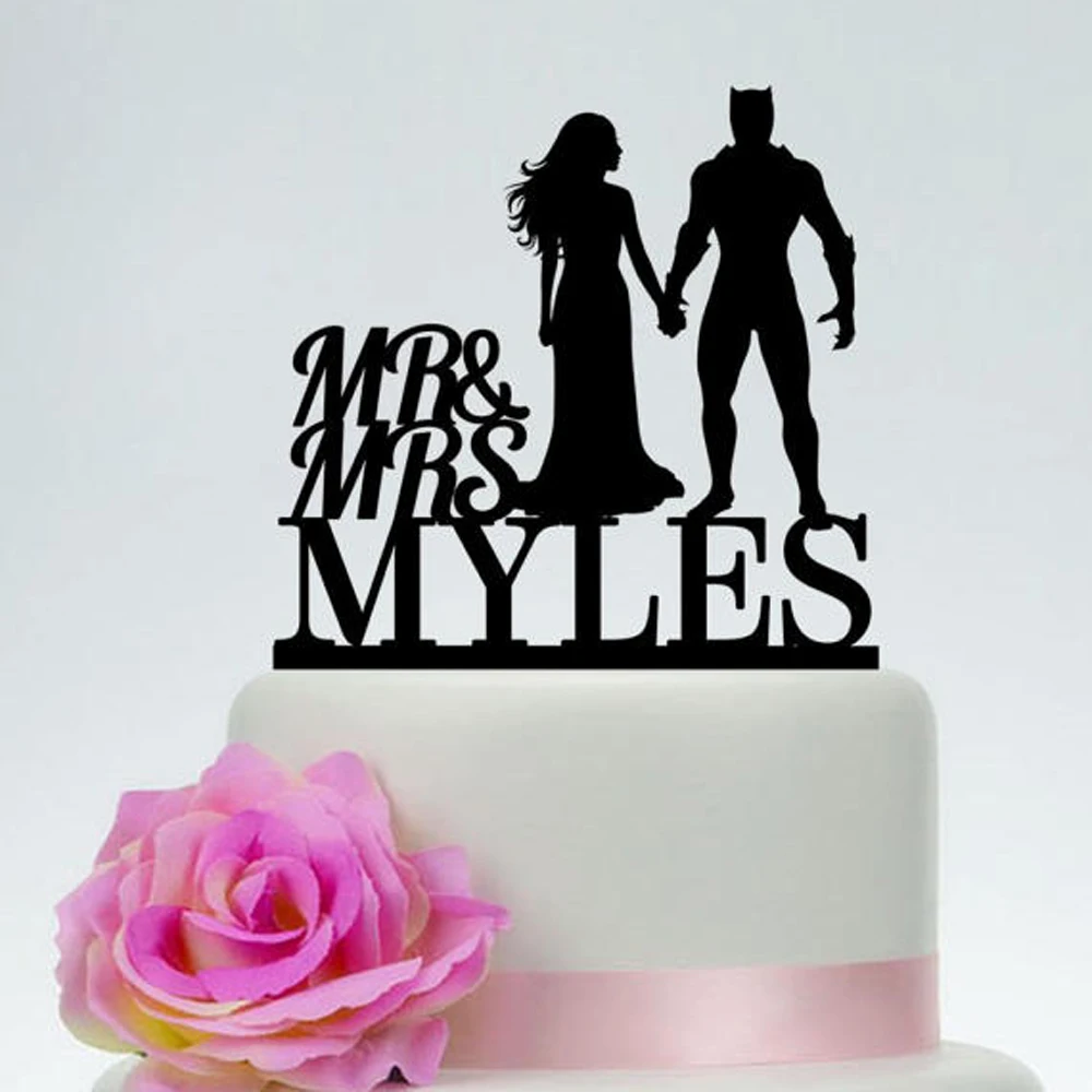 Super Hero Wedding Cake Topper,Mr and Mrs Acrylic Silver wedding Cake