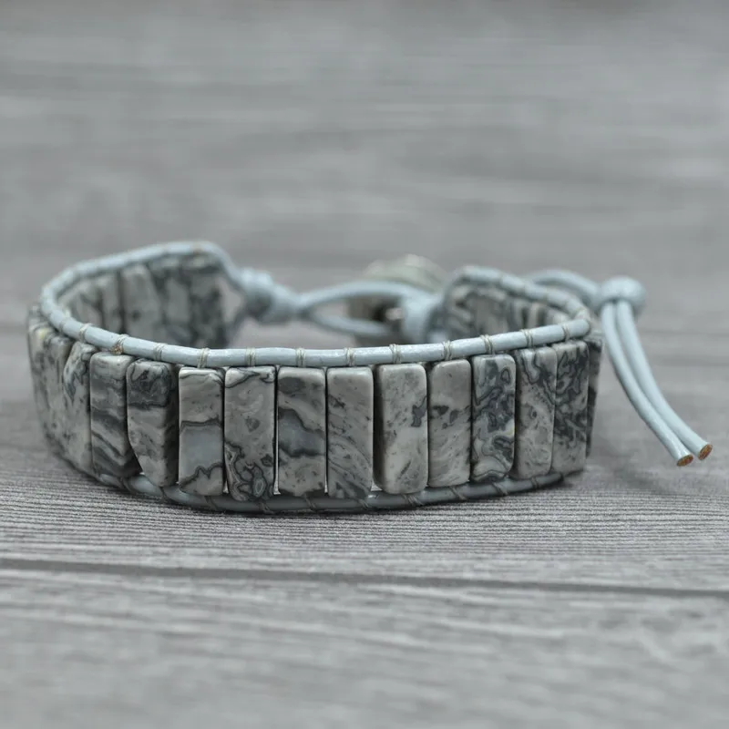 

Fashion gray marble pattern natural stone bracelet men's and women's charm simple chakra bracelet hand-woven