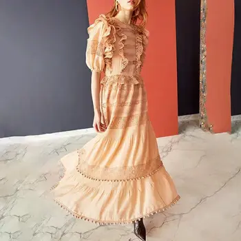 

2019 Hollow Out Ruffles Half Dress Sexy Lantern Sleeve Women Lace O Neck Patchwork Night Club Body con Party Dresses Wholesale