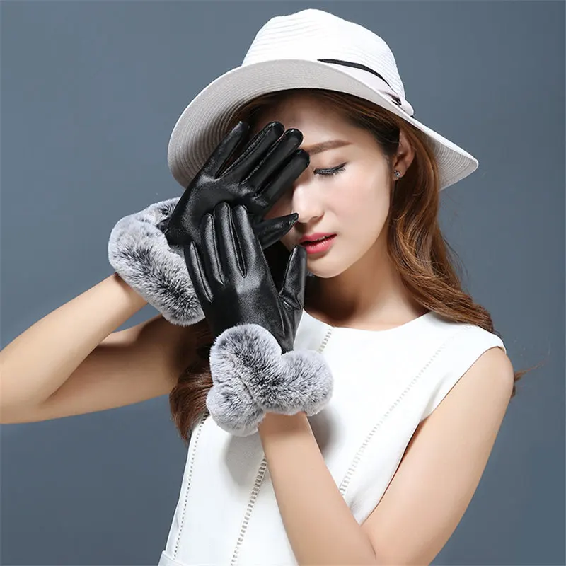 Супер теплые перчатки из кашемира с функцией сенсорного экрана модные новые зимние женские кожаные перчатки