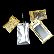 Маленький 7,5*12 см золотой/прозрачный самозапечатывающийся молния Пластик Розничная упаковочный пакет застежка; для хранения сумка посылка с отверстием для подвешивания