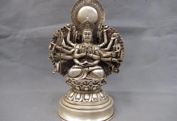 

Collectible bronze lion statue S0711 Tibet Buddhism White Copper Silver 1000 Hand Avalokitesvara Guan Yin Kwan-yin B0403