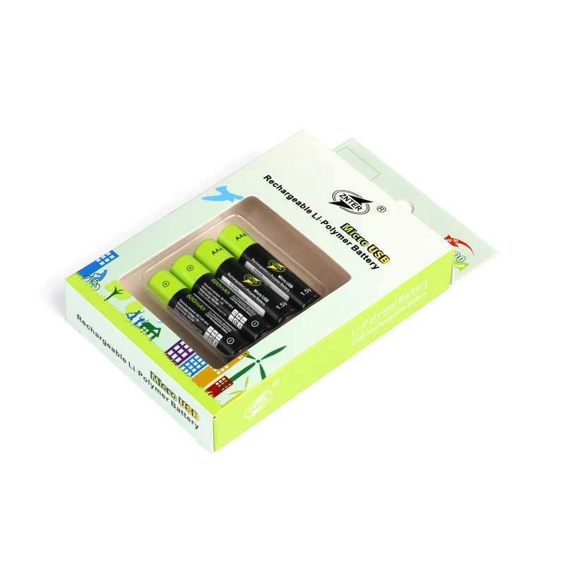 

ZNTER 4pcs 1.5V 600mah AAA Rechargeable Battery USB Rechargeable Lithium Polymer Battery Quick Charge by Micro USB Cable