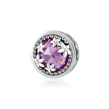DIY подходит для браслетов Pandora Charms ослепительные бусы маргаритки с розовым CZ 925 пробы-серебро-ювелирные изделия