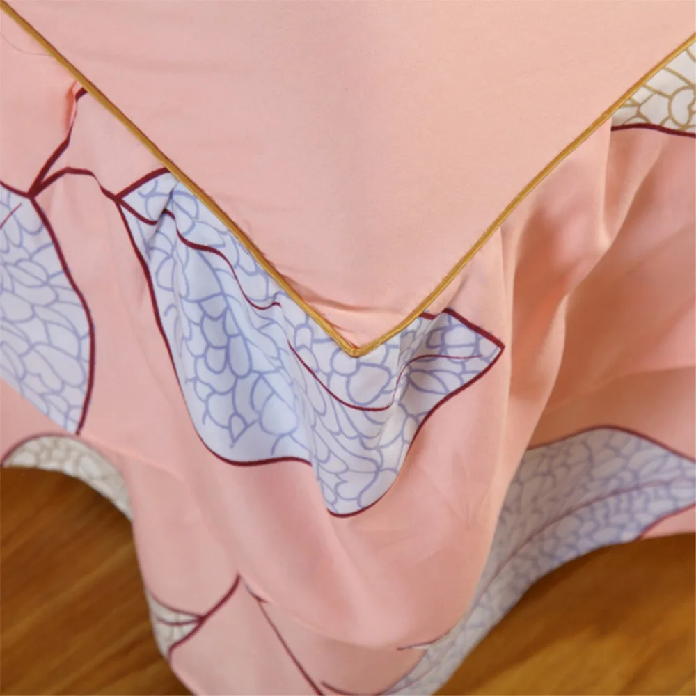Двухслойная юбка для кровати, пасторальное покрывало с цветочным принтом и листьями, сатиновая хлопковая простыня для спальни, размер королевы, постельные юбки 150x200 см