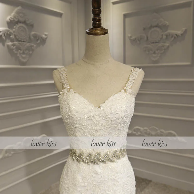 Lover Kiss vestido de novia Платье Русалка на бретельках Свадебные платья, аппликации из Кружева Бисероплетение створки Свадебные платья Casamento Mariage