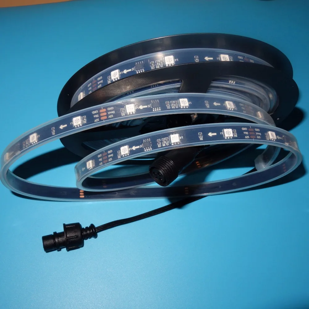 

5m DC12V WS2811 (10pixes/m) 150LEDs led digital strip;waterproof in silicon tube;IP66;with 2m 13.5mm 3 core pigtail;BLACK PCB