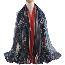 Осенний женский шарф из вискозы в полоску, bufanda mujer musulman, шейный цветочный шарф, мусульманский хиджаб, женские шали и обертывания, накидка femme