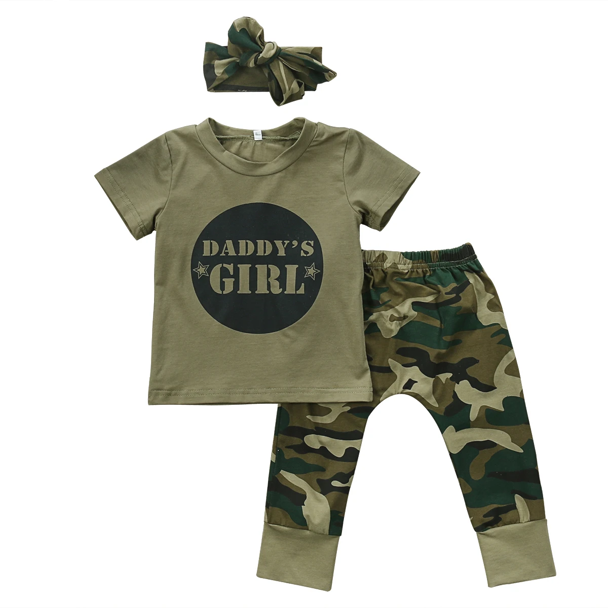 

Baby Girl Daddy Girl Print Short Sleeve T shirt Top+Camouflage Pant Summer Set Clothes 2PCS