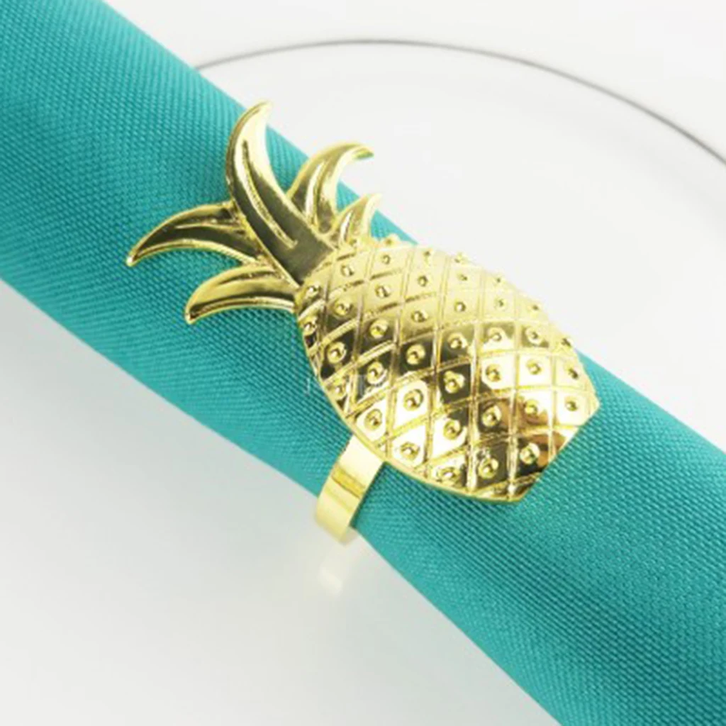1Pcs Gold Silver Rose Gold Aluminium Restaurant Table Napkin Rings Holder Pineapple Design For Wedding Banquet Table Decoration