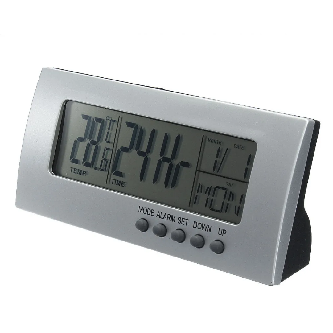 Modern Digital Battery LCD Display Calendar Snooze Thermometer Alarm Clock New