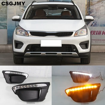 

CSGJMY 1Pair Car 12V DRL Day Lights For Russia KIA RIO X-Line 2018 2019 foglamp Auto Driving Daytime Running Lights on Car DRL