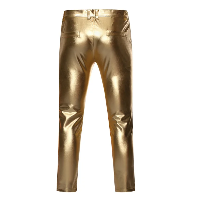 Gold Shiny Metallic Sweatpants Men Pants Bronzing Hip Hop Nightclub DJ Streetwear Trousers Party Motorcycle Leather Jogger Pants 2
