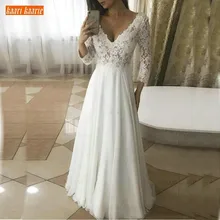 Элегантные шифоновые Свадебные платья с глубоким v-образным вырезом в стиле бохо с длинным рукавом, свадебные платья трапециевидной формы в стиле кантри длиной до пола, свадебное платье