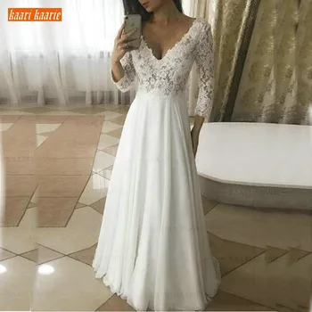 

Elegant Chiffon Boho Deep V-Neck Wedding Dresses Long Sleeves 2020 Country Style A Line Wedding Gowns Floor Length Bridal Dress