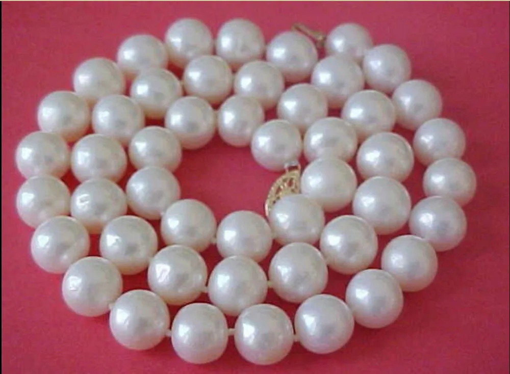 

Free Shipping >>>>> hot AAA+ 10-11mm Genuine White South Sea Round Pearl Necklace 18"14k