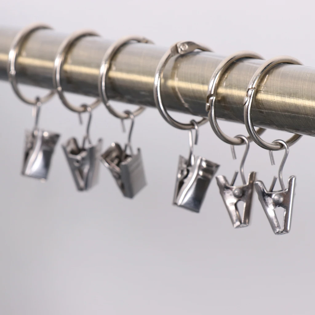 12 Piece Curtain Ring Hook with Clips with Eyelet for Window/Door/Bath 25mm, Drapery Rings Hanger