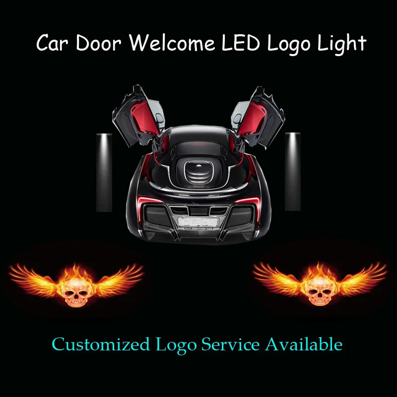 

2x Flaming Angel Wings Ghost Skull Logo Car Door Welcome Ghost Shadow Puddle Spotlight Laser Projector LED Light (1082)