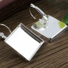 20 мм 10 шт яркие посеребренные квадратные стильные французские Рычажные задние серьги пустые/Базовые, подходят 20 мм квадратные стеклянные кабошоны(L5-22
